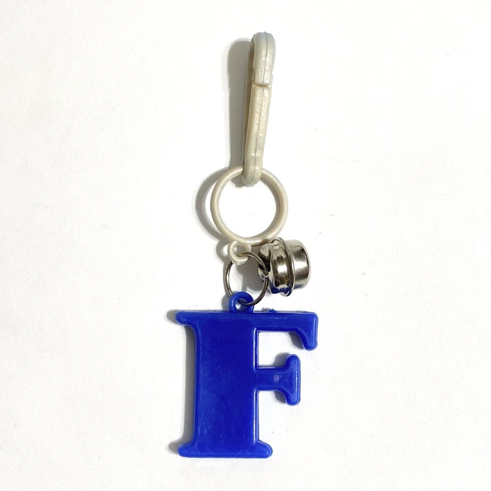 Letter F Blue Clip Bell Charm Alphabet Plastic Chain Necklace Accessory 80s ABC* - Picture 8 of 8